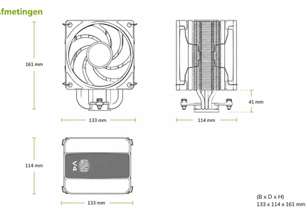 Cooler Master V4 Alpha 3DHP Black - Afmetingen
