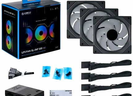 Lian Li Uni Fan SL-INF 120 RGB Zwart Triple Pack - Inhoud verpakking