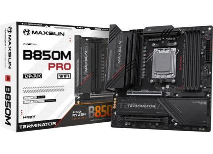 MAXSUN MS-Terminator B850M PRO DARK WIFI - Verpakking met product