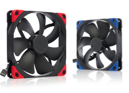 Noctua NF-A14 PWM Chromax.Black.Swap - Rode en blauwe antivibratie-hoeken