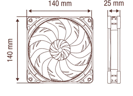 Noctua NF-A14x25 G2 PWM - Afmetingen