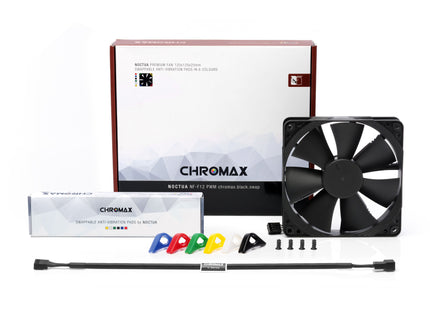 Noctua NF-F12 PWM Chromax.Black.Swap - Product met verpakking en inhoud