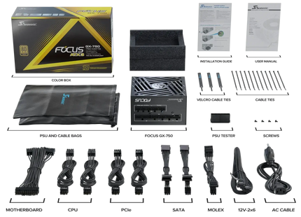 Sea Sonic FOCUS GX ATX 3 (2024) 750W - Verpakking met inhoud