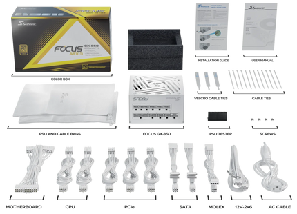 Seasonic FOCUS GX ATX 3 (2024) 850W White - Verpakking met inhoud