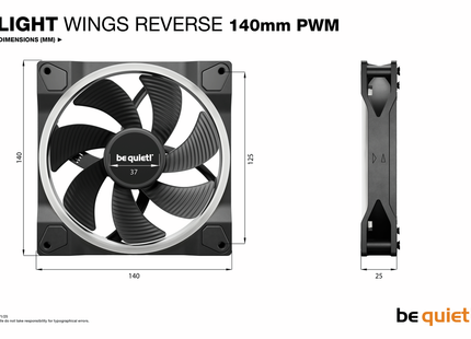 be quiet! Light Wings 140mm PWM Reverse Black - Afmetingen