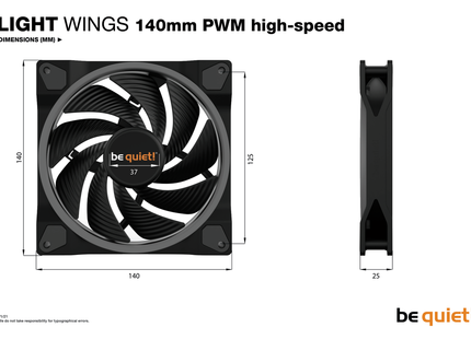 be quiet! Light Wings 140mm PWM high-speed - Afmetingen