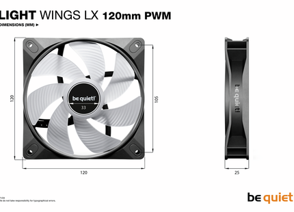 be quiet!  Light Wings LX 120mm PWM Black Triple Pack - Afmetingen