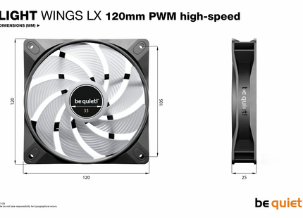 be quiet! Light Wings LX 120mm PWM high-speed - Afmetingen
