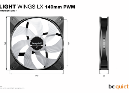 be quiet!  Light Wings LX 140mm PWM - Afmetingen