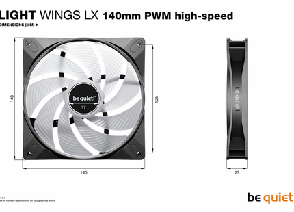 be quiet! Light Wings LX 140mm PWM high-speed - Afmetingen