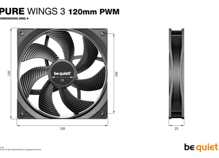 be quiet! Pure Wings 3 120mm PWM Black - Afmetingen