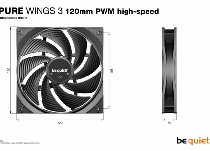 be quiet! Pure Wings 3 120mm PWM High-Speed Black - Afmetingen