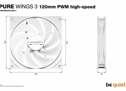 be quiet! Pure Wings 3 120mm PWM High-Speed White - Afmetingen