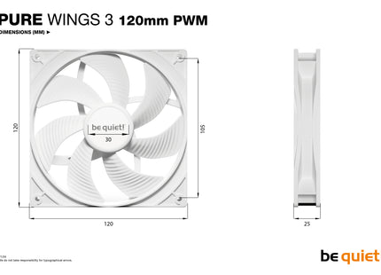 be quiet! Pure Wings 3 120mm PWM White - Afmetingen
