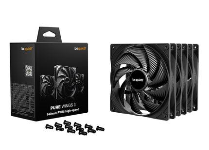be quiet! Pure Wings 3 140mm PWM High-Speed Black Triple Pack - Verpakking met inhoud