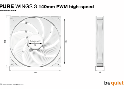be quiet! Pure Wings 3 140mm PWM High-Speed White - Afmetingen