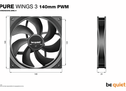 be quiet! Pure Wings 3 140mm PWM Zwart- Afmetingen