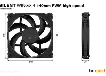 be quiet! Silent Wings 4 140mm PWM high-speed Black - Afmetingen